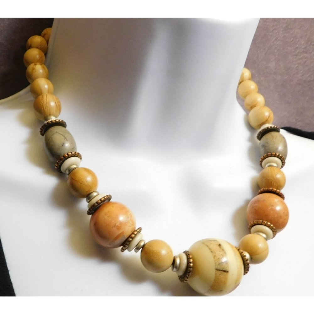 Wood And Stone Earth Tone Necklace